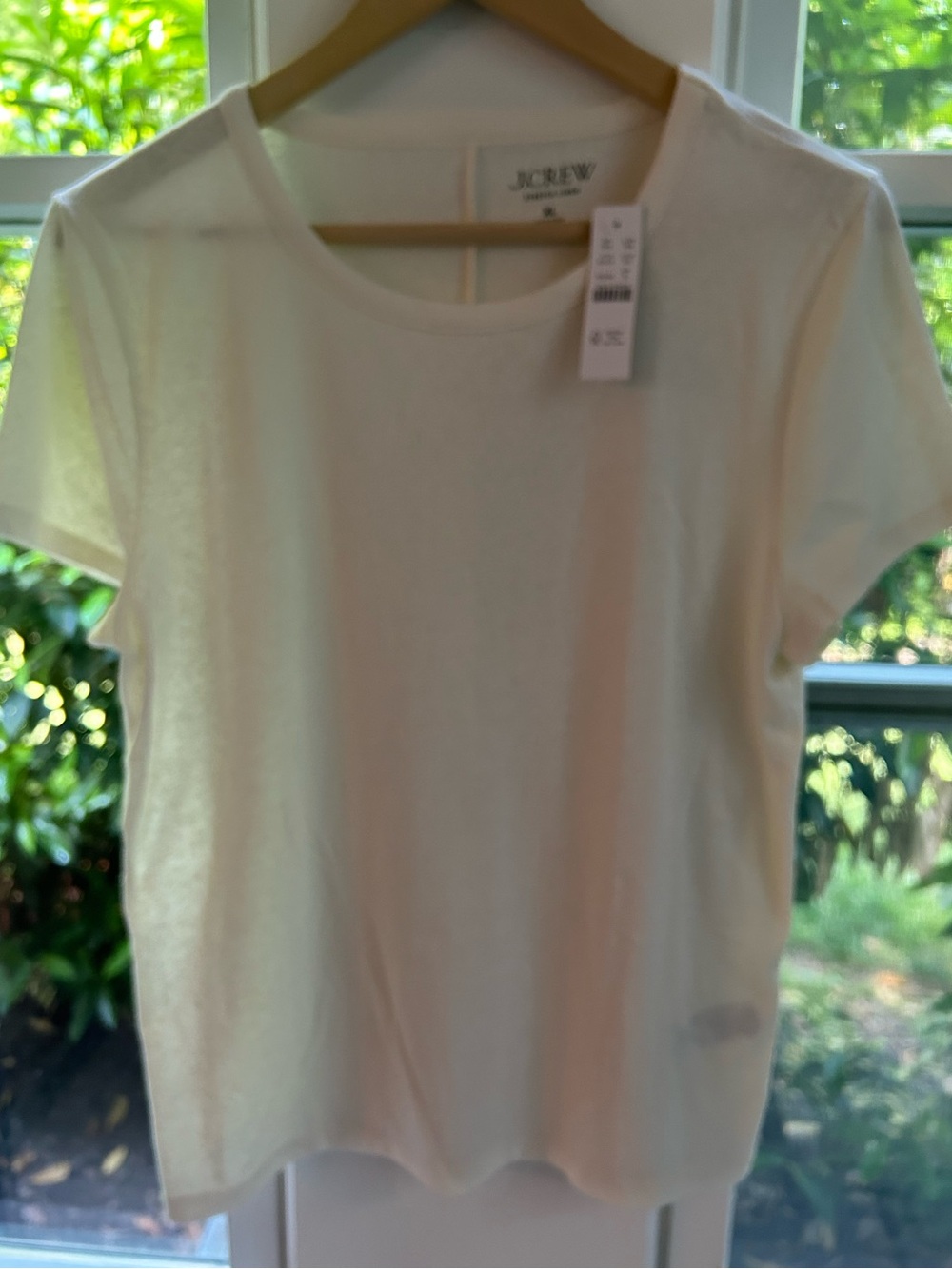 NWT J.Crew Stretch Linen-Blend Crewneck short Sleeve T-Shirt in Ivory XL
